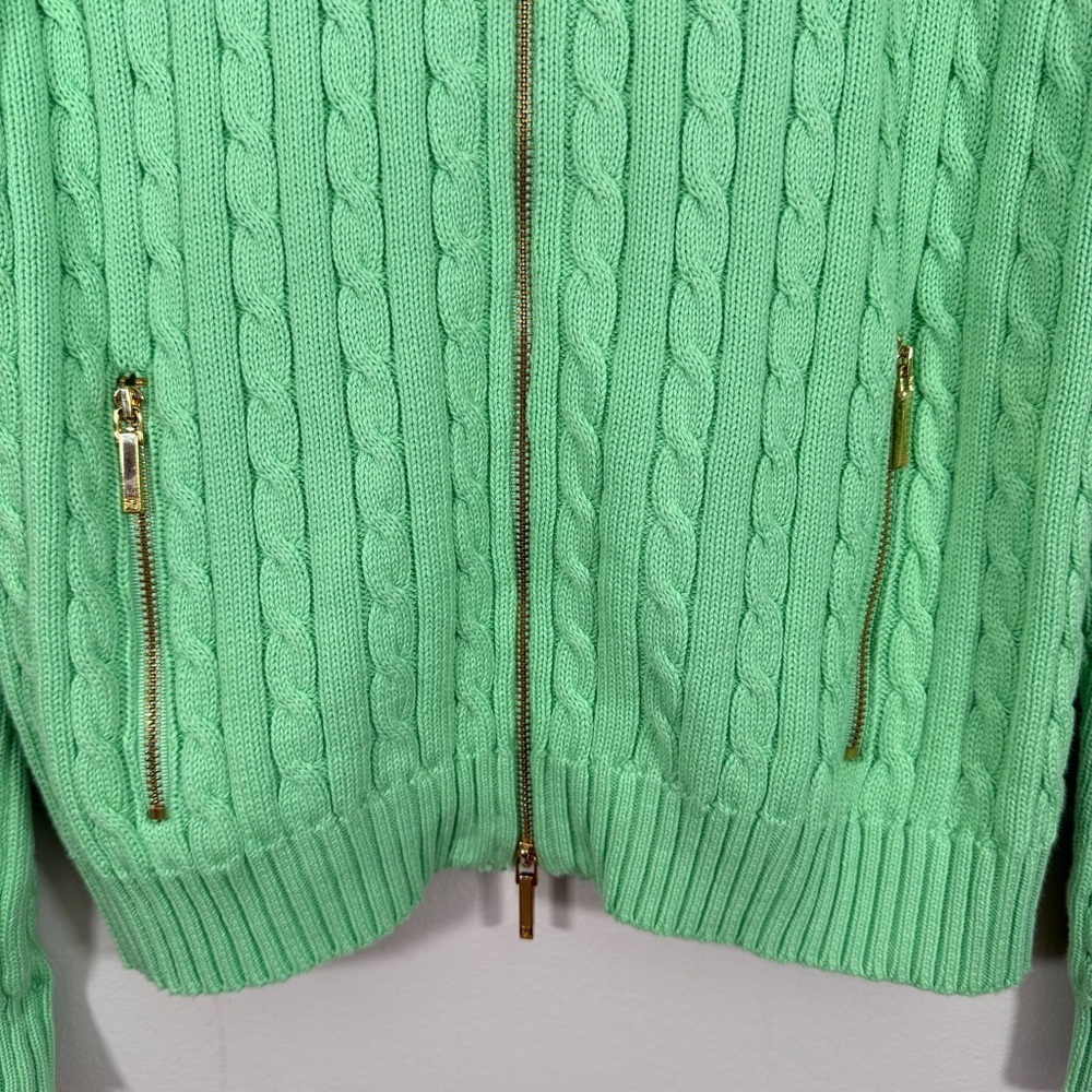 NWOT Lauren Ralph Lauren Y2K Women’s Green Cable Knit Sweater Full Zip M - Picture 3 of 10